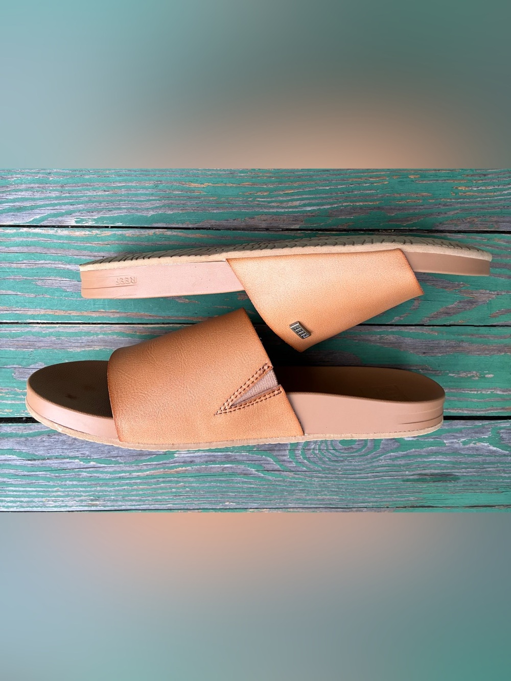 Reef Cushion Scout Saddle Natural Sandals Womens 9 Brown Vegan Leather Slides - Picture 10 of 15